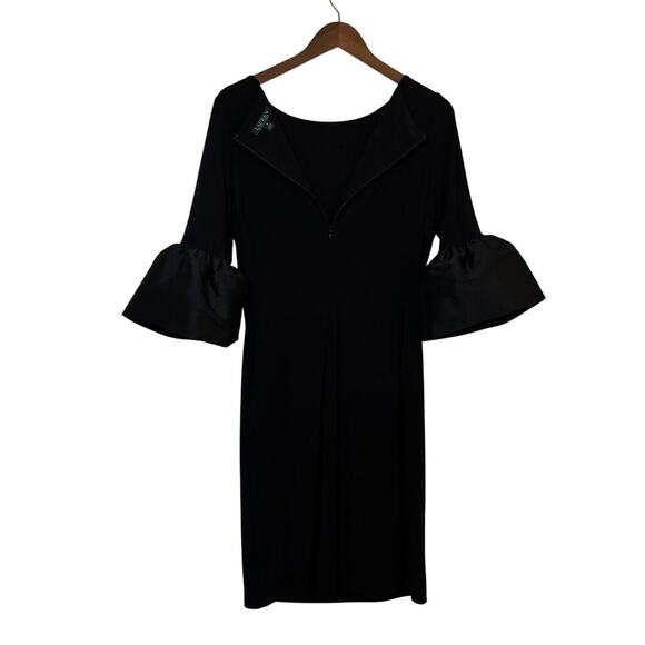 Lauren Ralph Lauren Black Bell Sleeve Cocktail Sheath Dress Large - Picture 11 of 12